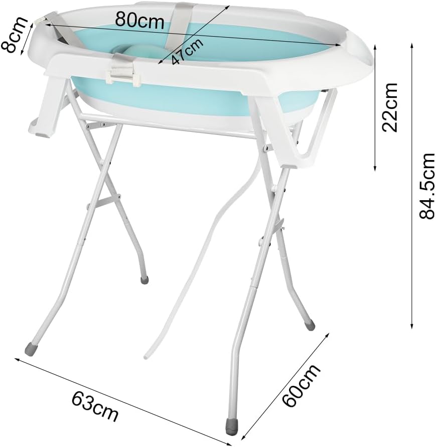 Bañera para bebé con pie y soporte azul