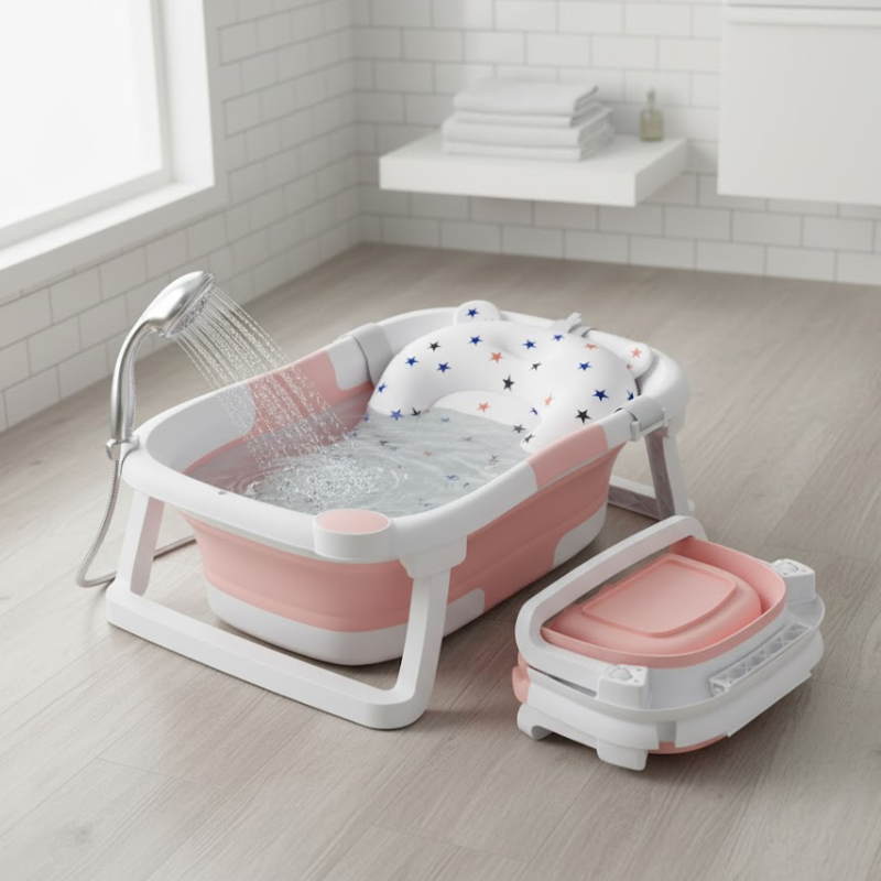 Baignoire Bebe Pliable Avec Douchette Rose