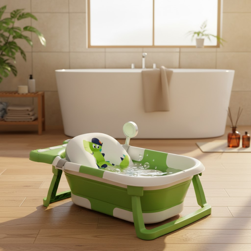Baignoire Bébé Pliable Avec Thermomètre Vert