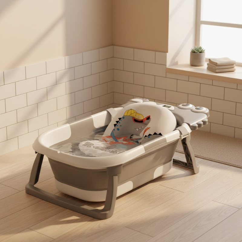 Baignoire Bébé Pliable Avec Thermomètre Gris