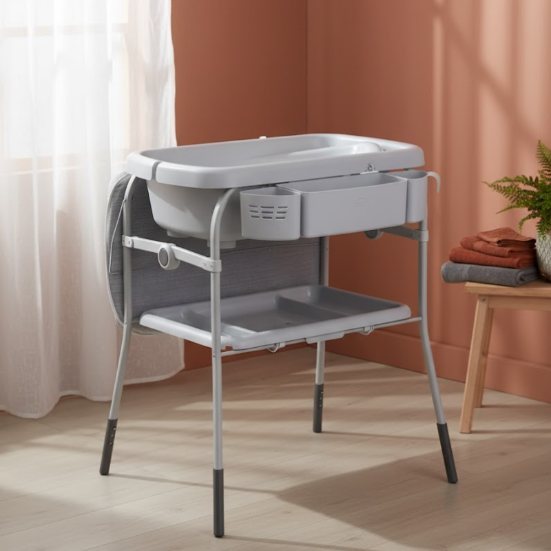 Fasciatoio per bagnetto con contenitore grigio