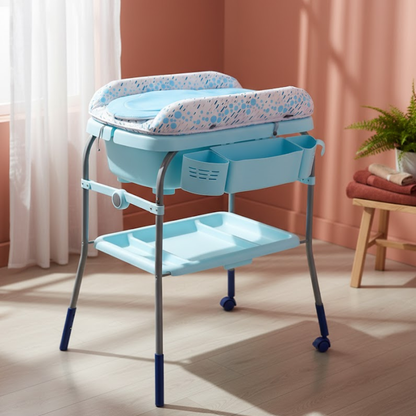 Fasciatoio per bagnetto con contenitore blu