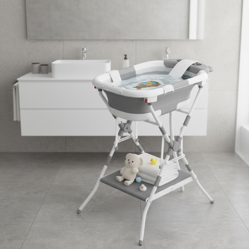 Baignoire Bébé Sur Pied Pliable Grise
