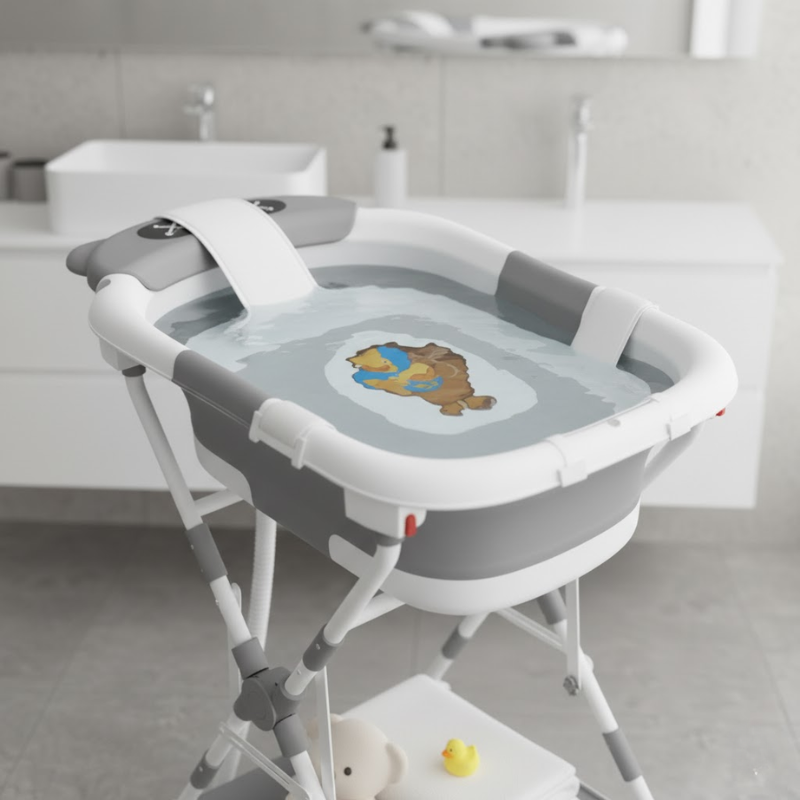 Baignoire Bébé Sur Pied Pliable Grise