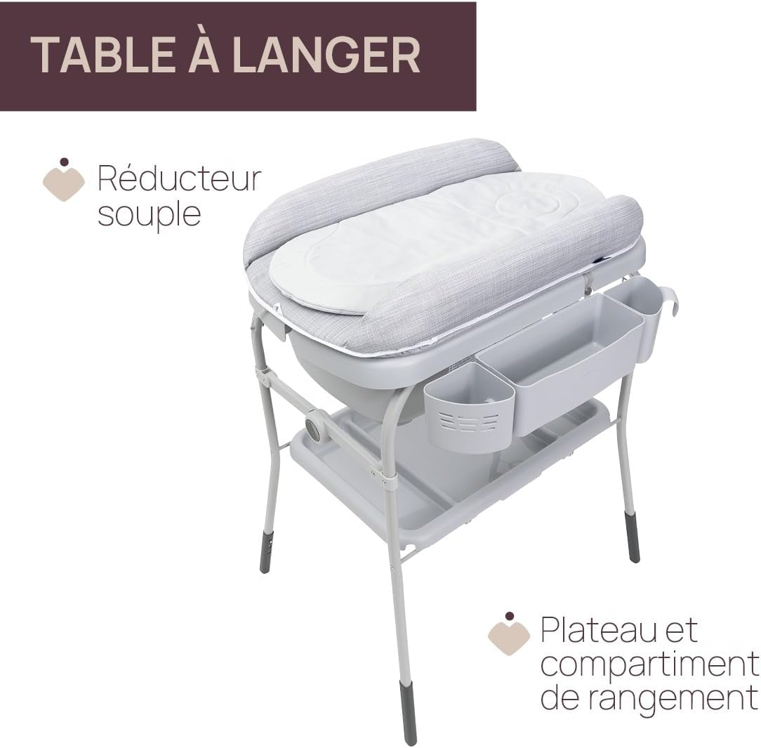 Baignoire Bebe Table à Langer Avec Rangement Gris