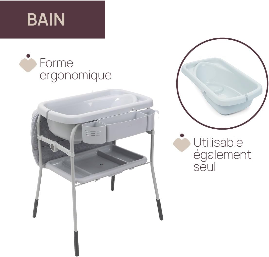 Baignoire Bebe Table à Langer Avec Rangement Gris