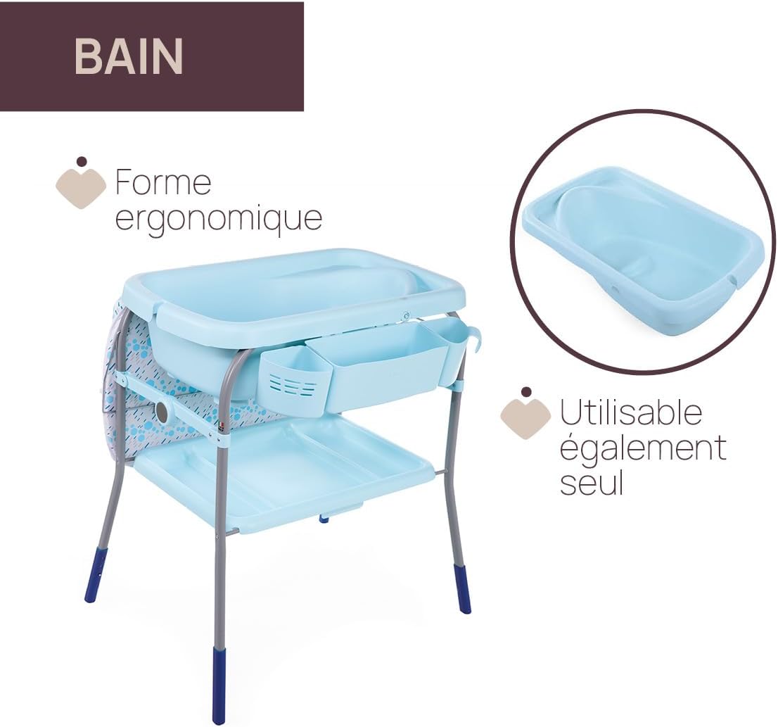Baignoire Bebe Table à Langer Avec Rangement Bleu
