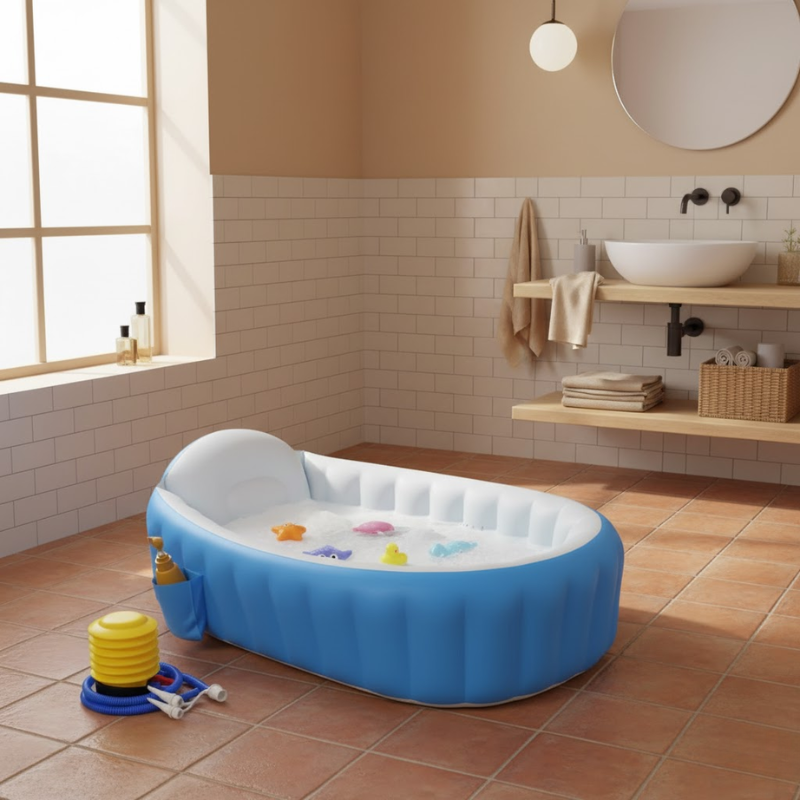Vasca da bagno gonfiabile per bambini con pompa, blu