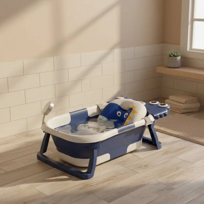 Baignoire Bébé Pliable Avec Thermomètre Bleu