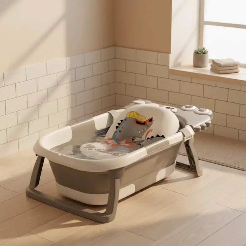Baignoire Bébé Pliable Avec Thermomètre Gris