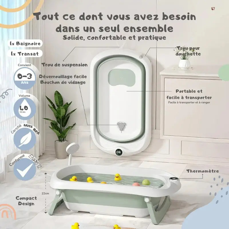 Baignoire Bébé Pliable Avec Transat Gris