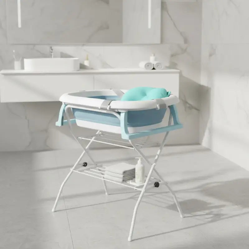 Baignoire Bébé Sur Pied Pliable Bleu